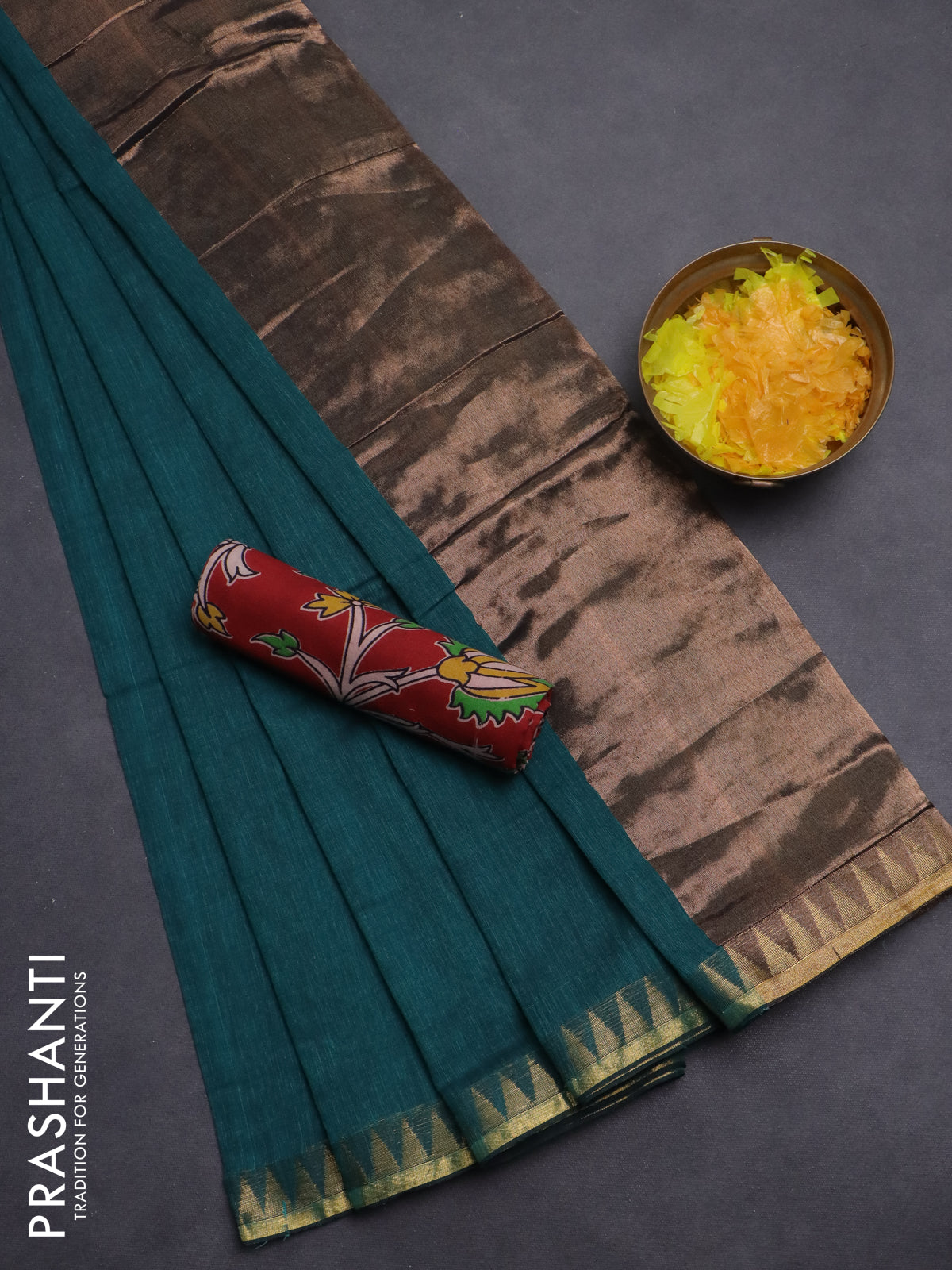 Bengal soft cotton saree teal green and maroon with plain body and zari woven border