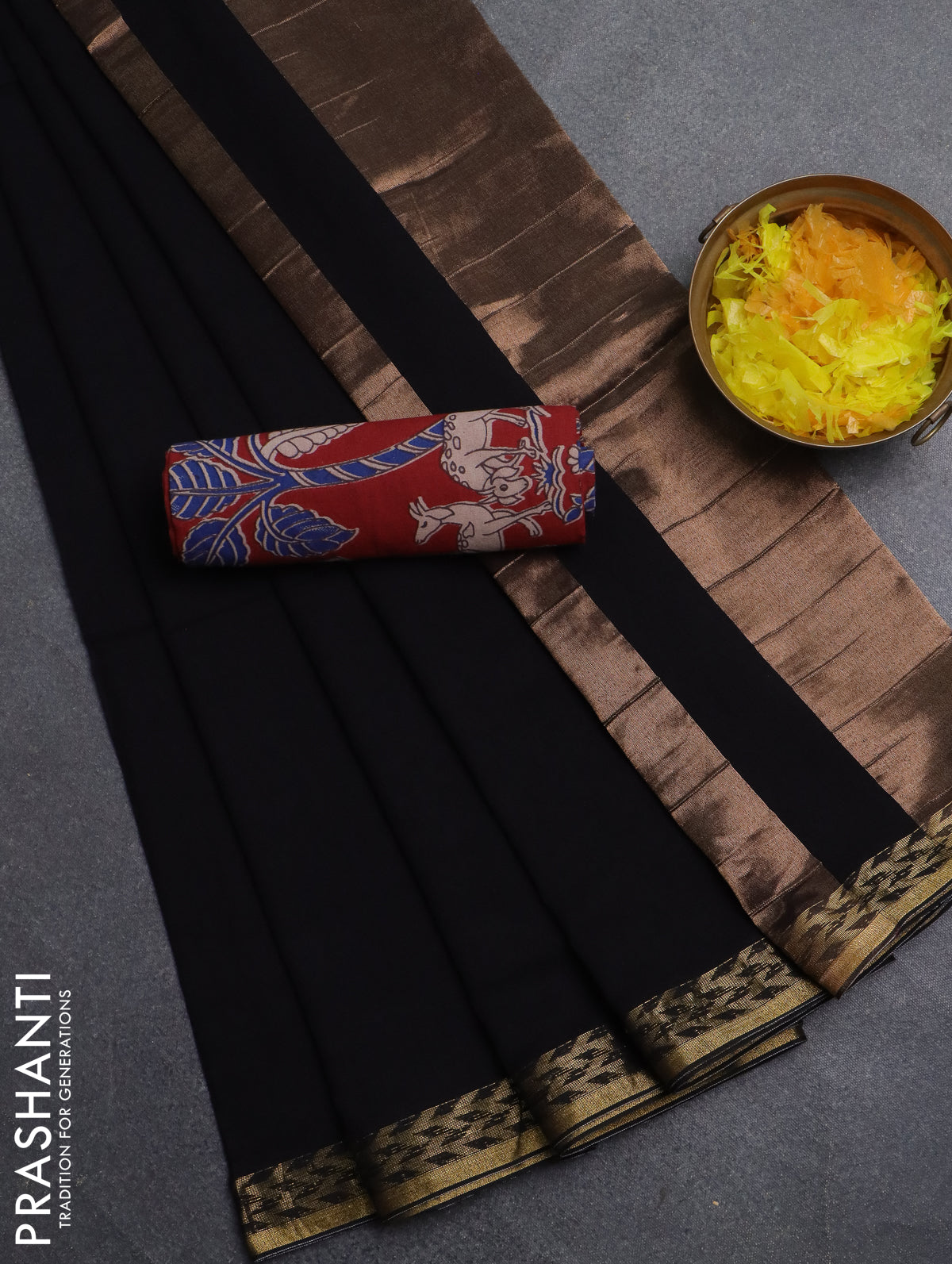 Bengal soft cotton saree black and maroon with plain body and zari woven border