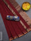 Bengal soft cotton saree maroon and blue with plain body and zari woven border