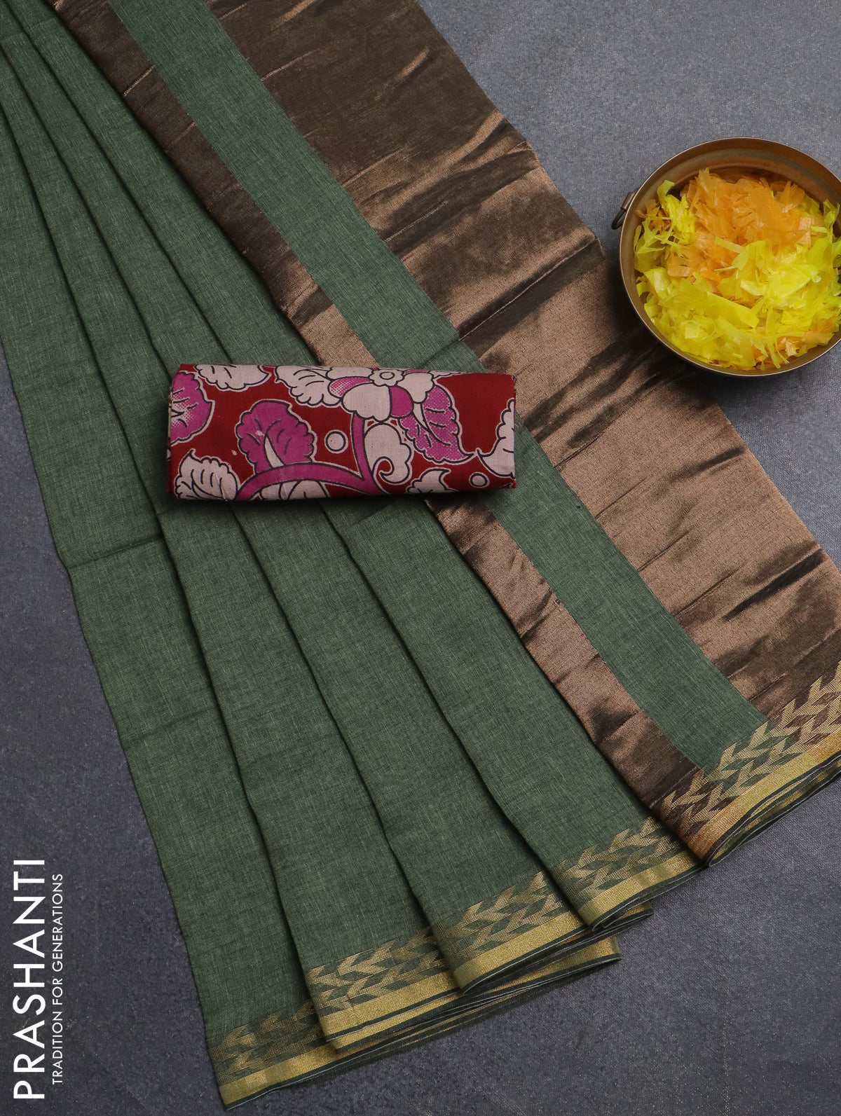 Bengal soft cotton saree pastel green and maroon with plain body and zari woven border
