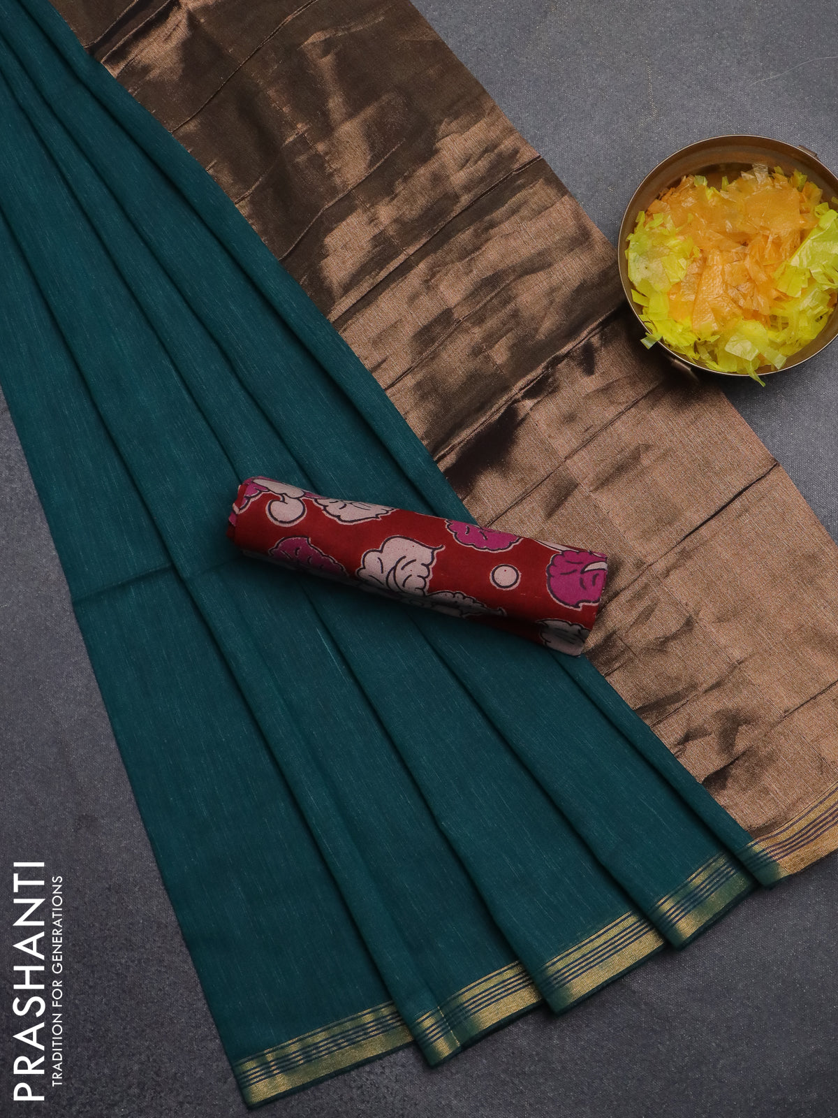 Bengal soft cotton saree teal green and maroon with plain body and zari woven border