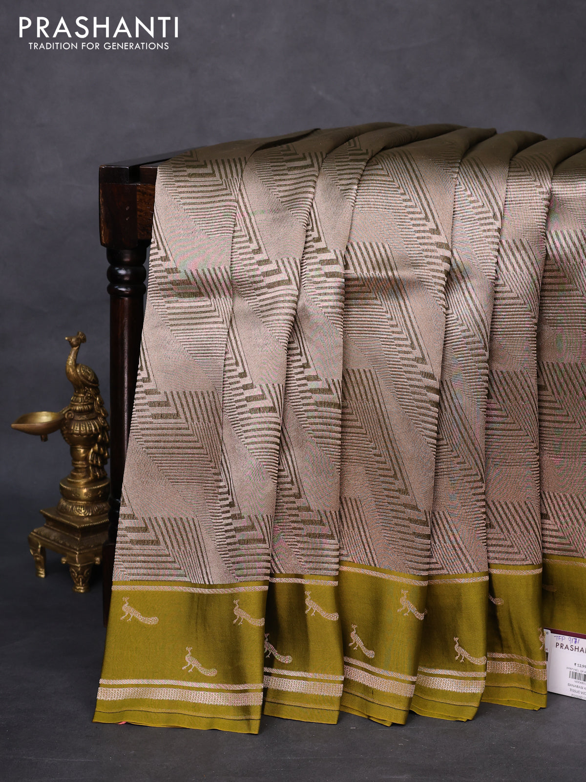 Banarasi katan silk saree mehendi green with allover zari woven brocade weaves and zari woven butta border