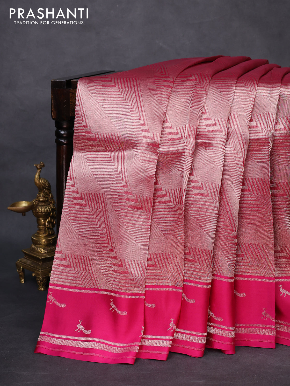 Banarasi katan silk saree pink with allover zari woven brocade weaves and zari woven butta border