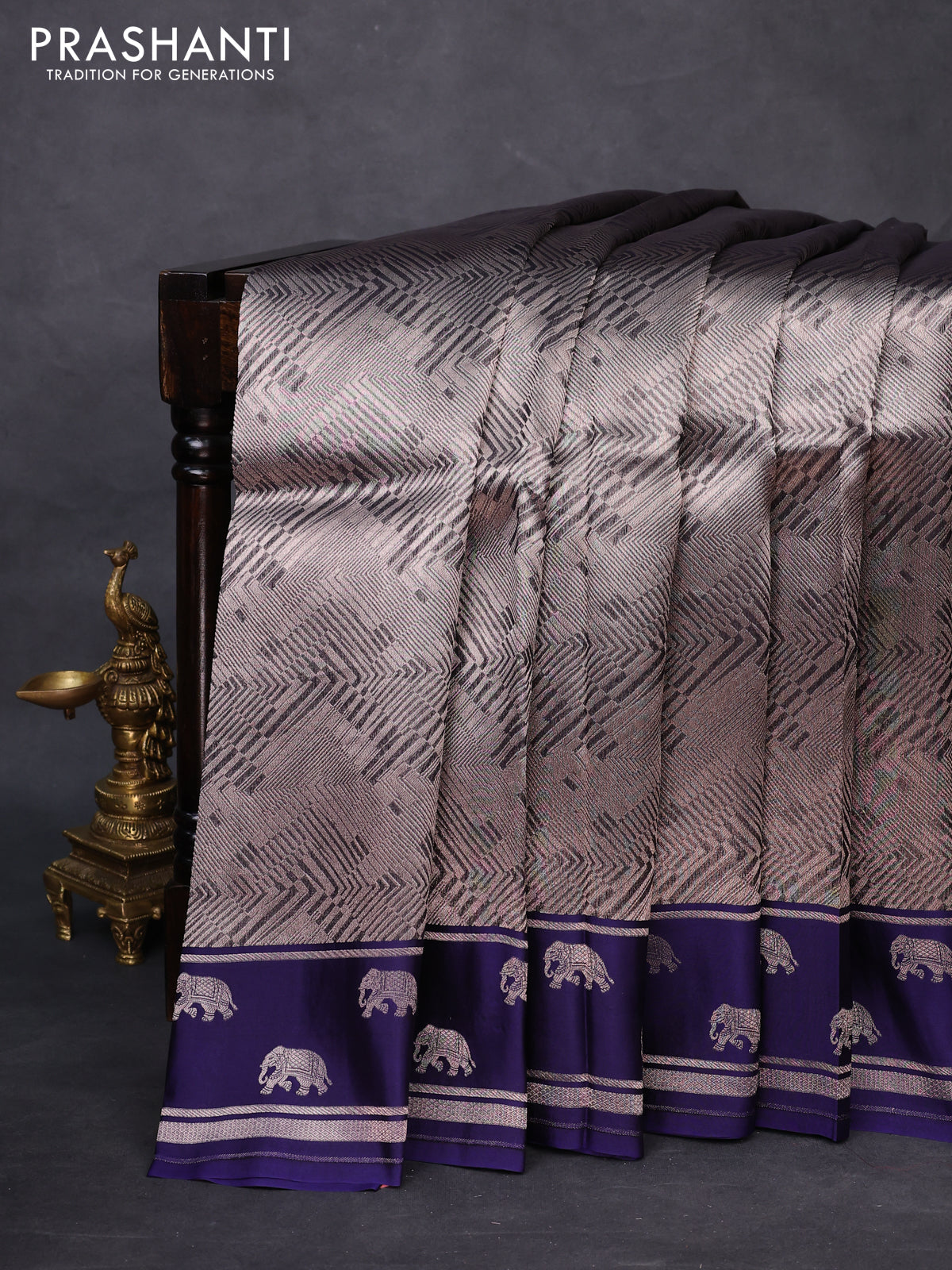 Banarasi katan silk saree blue with allover zari woven brocade weaves and zari woven butta border