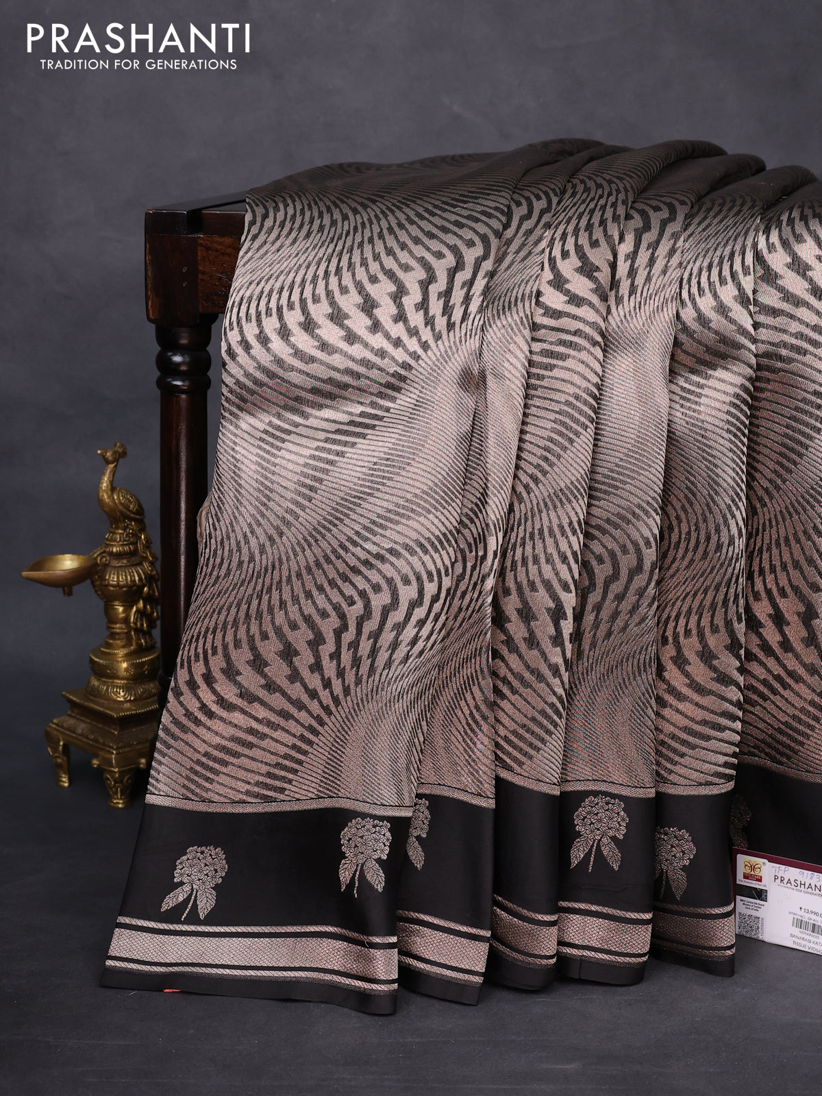 Banarasi katan silk saree black with allover zari woven brocade weaves and zari woven butta border