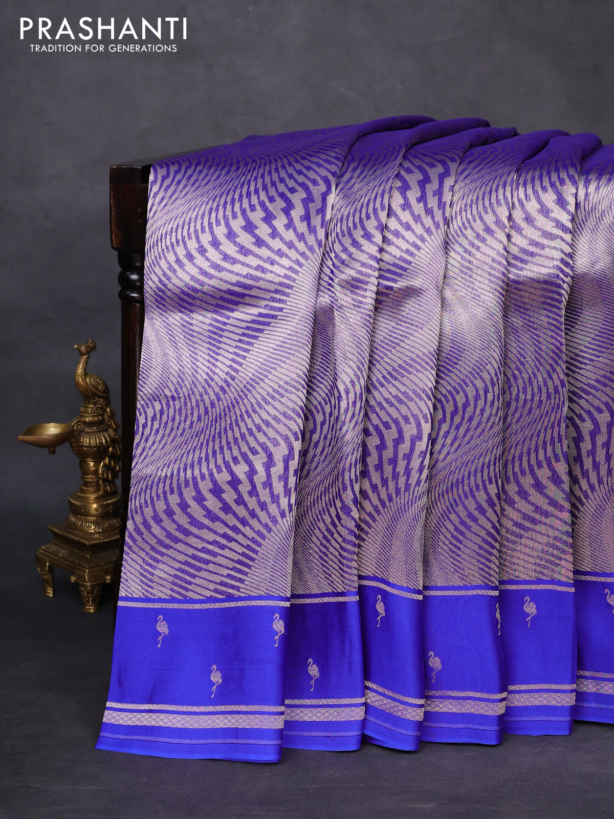 Banarasi katan silk saree blue with allover zari woven brocade weaves and zari woven butta border
