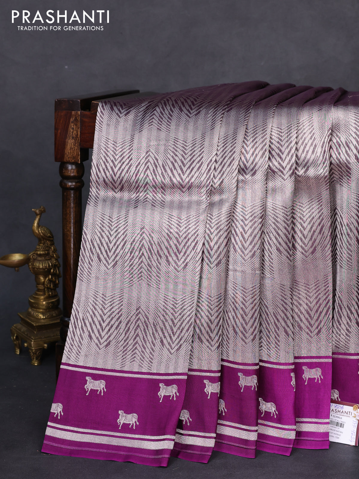 Banarasi katan silk saree purple with allover silver zari woven brocade weaves and zari woven butta border