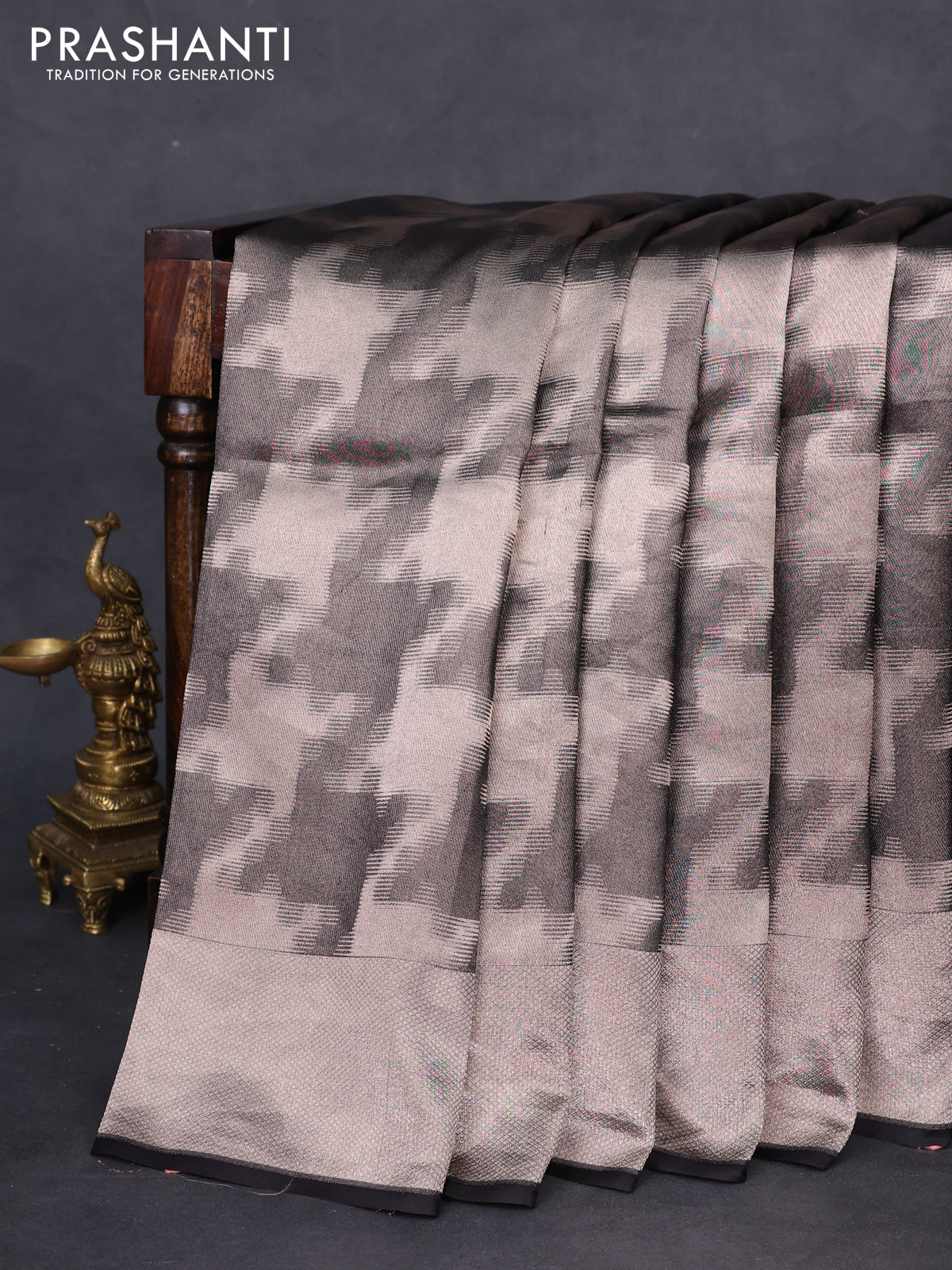 Banarasi katan silk saree black with allover silver zari woven brocade weaves and zari woven butta border