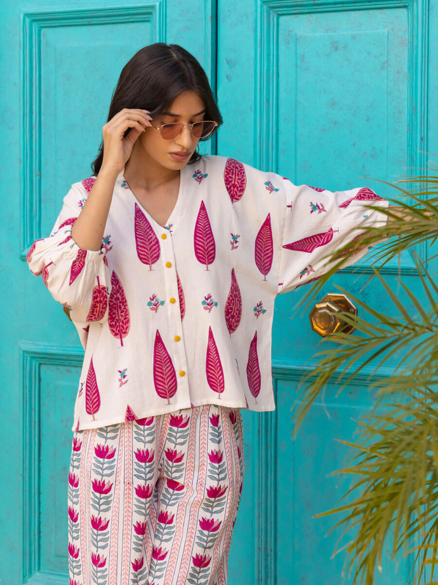 Margarita Hand Block Printed Kaftan Top - Comfort Fit
