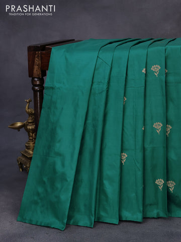 Banarasi katan silk saree green with zari woven buttas in borderless style