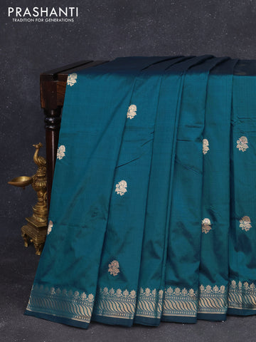 Banarasi katan silk saree peacock blue with zari woven buttas and zari woven border