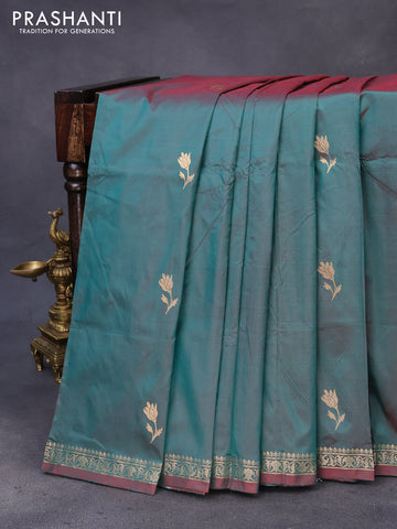 Banarasi katan silk saree dual shade of redish green with zari woven buttas and zari woven border