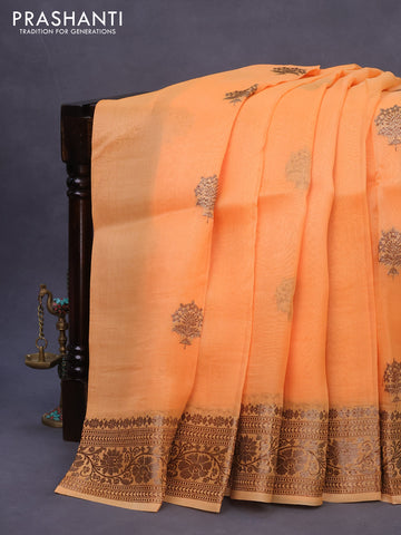 Banarasi organza silk saree pale orange with thread & zari woven buttas and banarasi style border