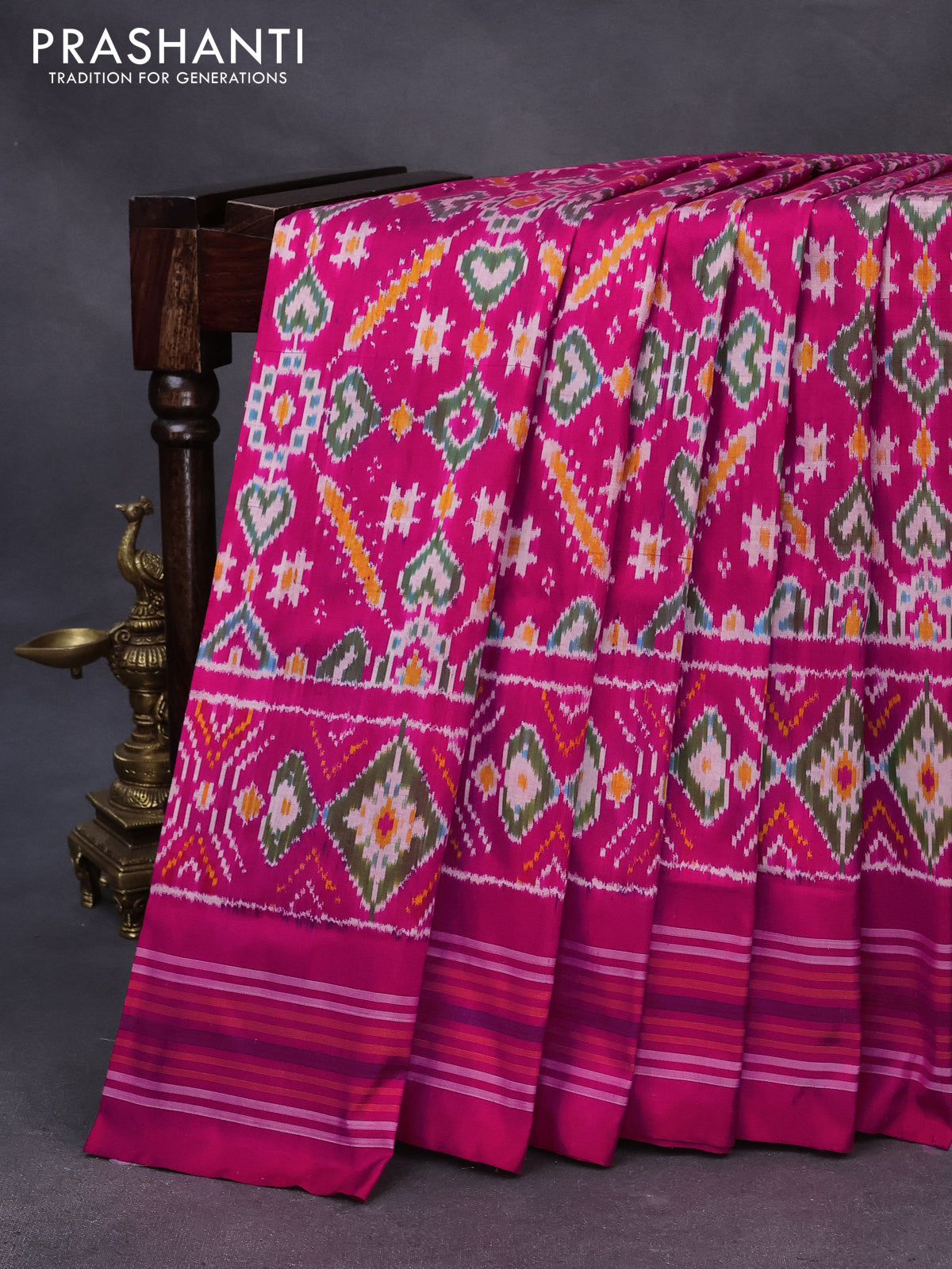 Pochampally silk saree pink with allover ikat weaves and simple border