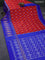 Pochampally silk saree red and blue with allover ikat buttas and long zari woven ikat border