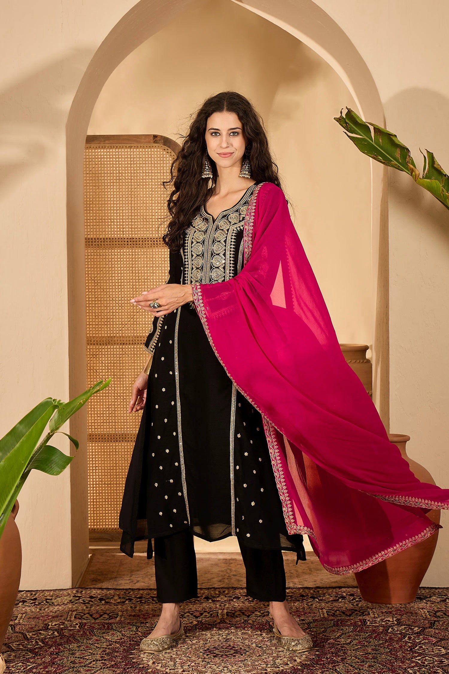 Black Silk Sequin Work Kurta Set