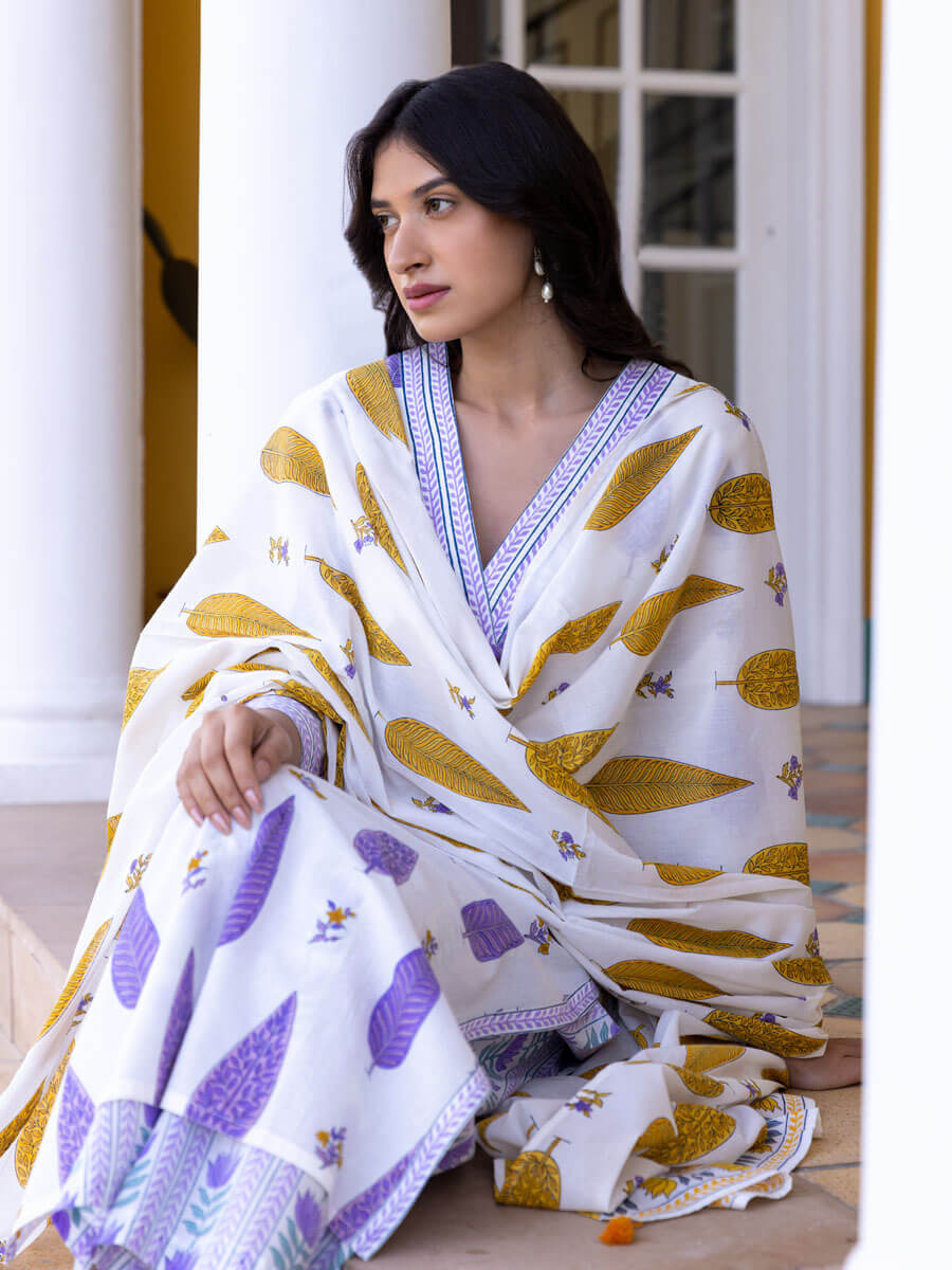 Mustard Cypress Hand Block Printed Cotton Dupatta