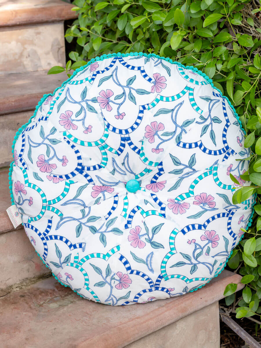 Vyom Block Printed Cotton Pinwheel Cushion With Filler - 16 Inch