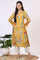 Yellow Floral Printed Swiss Dot Straight Kurta