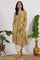 Green Paisley Printed Cotton Crepe Gathered Kurta with Mirror Embroidery