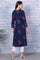 Blue Floral Printed Rayon Straight Kurta