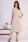 Light Beige Yarn Dyed Striped Short Sleeves Cotton Blend Kurta