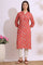 Orange Bold Floral Printed Cotton Cambric Straight Kurta