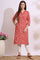 Orange Bold Floral Printed Cotton Cambric Straight Kurta