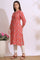 Orange Bold Floral Printed Cotton Cambric Straight Kurta