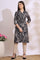Black Bold Floral Printed Cotton Cambric Straight Kurta