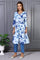 Blue Floral Printed Lace Rayon Flared Kurta
