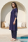 Navy Blue Embroidered Shantung Straight Kurta