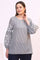 Navy and White Yarn Dyed Striped Top with Schiffli Embroidery At Sleeves