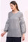 Navy and White Yarn Dyed Striped Top with Schiffli Embroidery At Sleeves