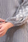 Navy and White Yarn Dyed Striped Top with Schiffli Embroidery At Sleeves