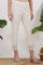 White Solid Cotton Flax Slim Pants with Lace