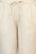 Off-White Solid Cotton Flax Straight Pants with Embroidered Hemline