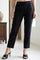 Black Solid Ankle Length Cotton Blend Slim Pants