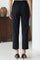 Black Solid Ankle Length Cotton Blend Slim Pants