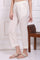 White Solid Pure Cotton Ankle Length Straight Pants with Lace