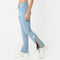 Boot Cut Full Length High Rise Bow-Adorned Blue Jeans With Side Slit