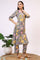 Grey Floral Printed Pure Cotton Straight Kurta and Pants Co-ord Set