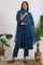 Teal Blue Embroidered Yoke Gathered Rayon Kurta, Straight Pants and Dupatta Set