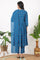 Teal Blue Embroidered Yoke Gathered Rayon Kurta, Straight Pants and Dupatta Set