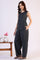 Black Yarn Dyed Striped Sleeveless Top and Pants Co-ord Set