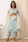 Blue Checker Chanderi Straight Kurta, Pants and Dupatta Set