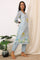 Blue Checker Chanderi Straight Kurta, Pants and Dupatta Set