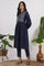 Navy Blue Embroidered Yoke Pure Cotton Kurta and Pants Co-ord Set