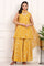 Mango Yellow Floral Printed Embroidered Neck Flared Kurta, Sharara and Dupatta Set