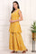 Mango Yellow Floral Printed Embroidered Neck Flared Kurta, Sharara and Dupatta Set